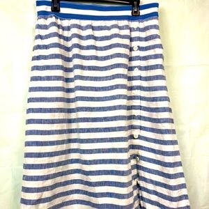 J. Jill Blue/White Striped Linen Button Front Skirt Size Medium Petite